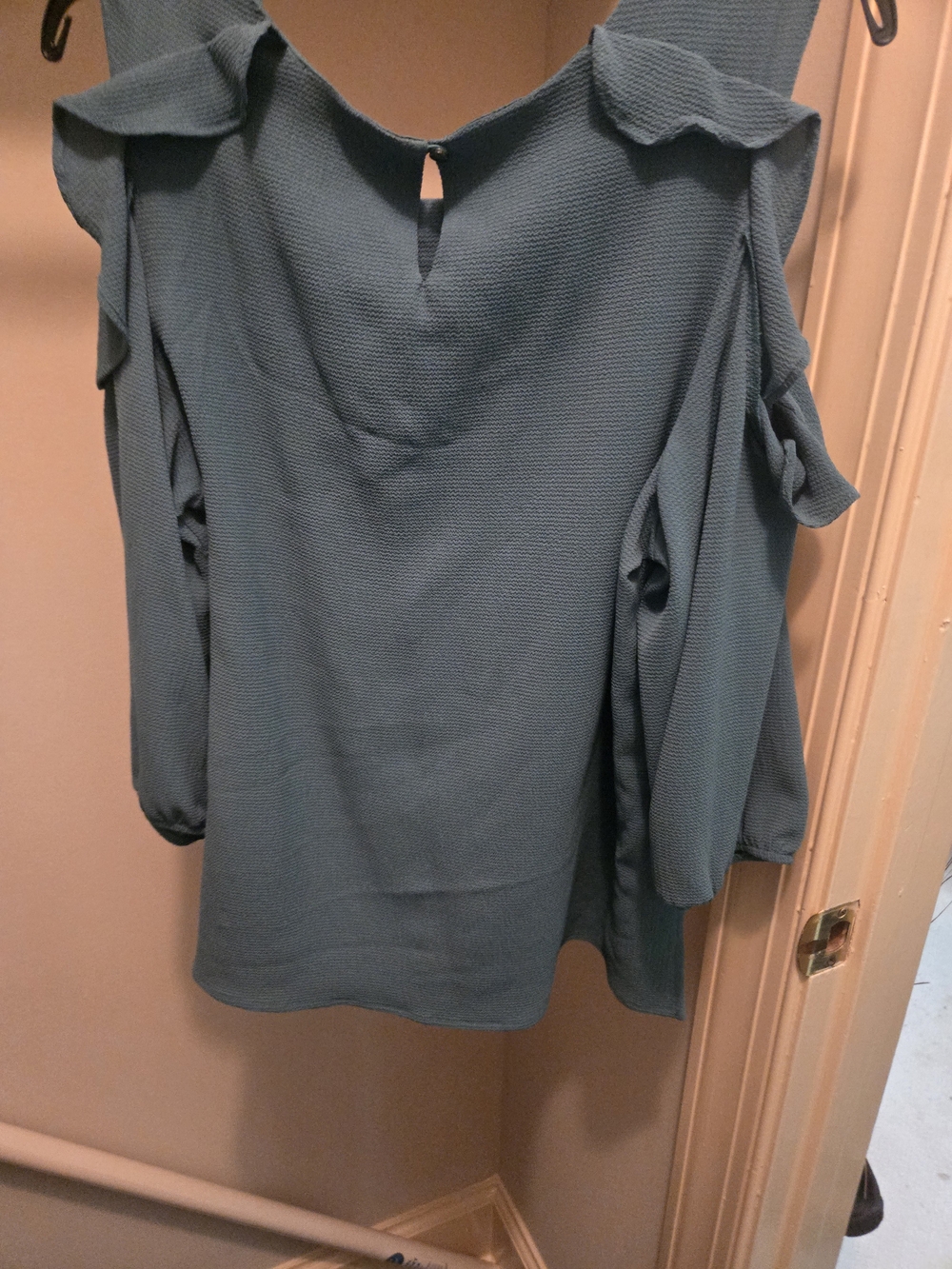 Cold-Shoulder Ruffle Sleeve Dress in Slate Blue